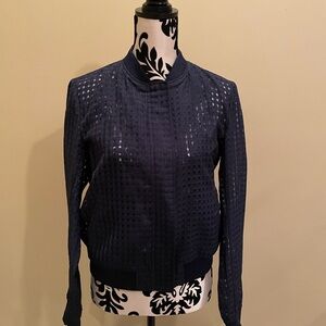 Zara Navy Blue Mesh Sheer Bomber Jacket